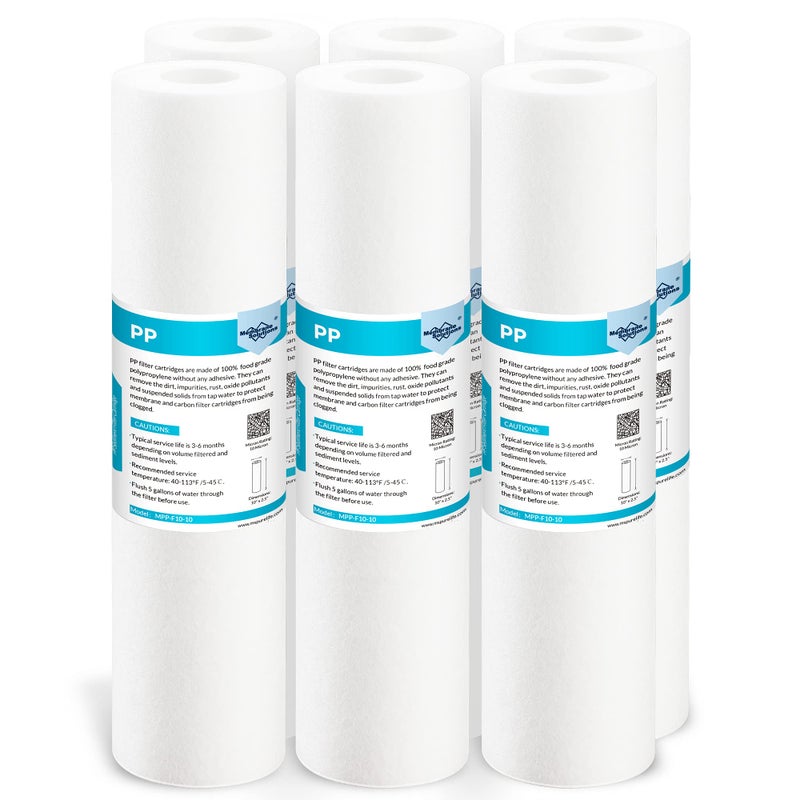 Membrane Solutions 10 Micron Sediment Water Filter Replacement Polypropylene Cartridge 10"x 2.5" for Whole House RO System, Compatible with AP110, GE FXUSC, WHKF-GD05, Culligan P5-6 Pack - Image 1